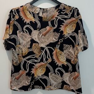 Vintage 80s/90s Silk Nautical Baroque Coastal Grandma Blouse - Size 12